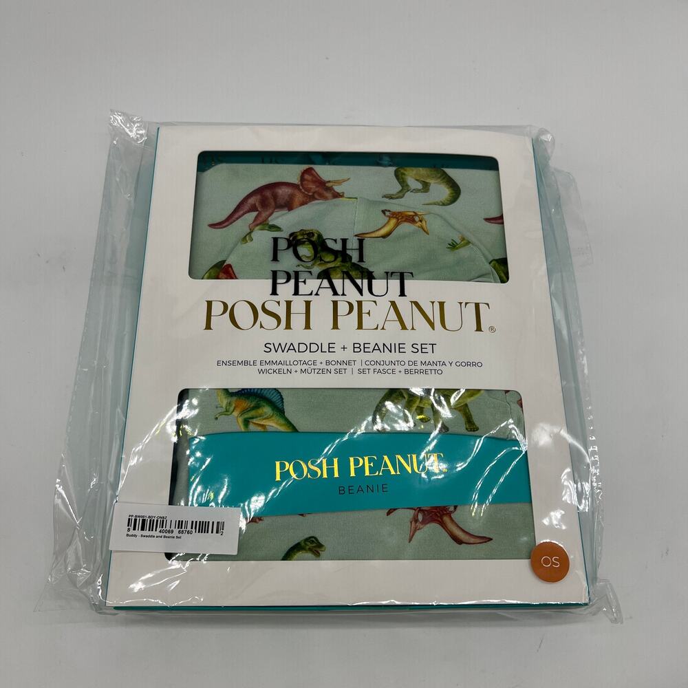 Posh Peanut Dino Bamboo Swaddle & Beanie Set Green Color